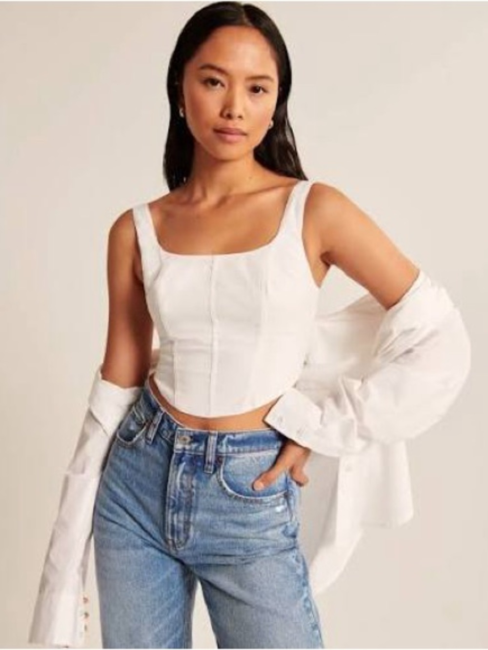Abercrombie White Square-Neck Corset Crop Top